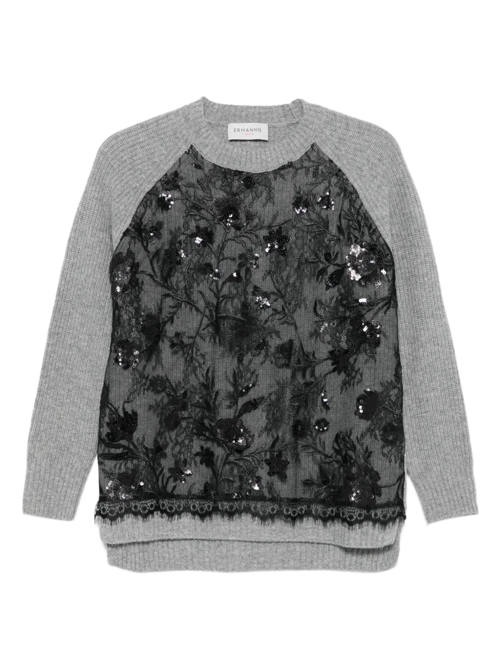 Свитер с кружевными вставками, украшенный пайетками ERMANNO FIRENZE, серый
Свитер с кружевными вставками, украшенный пайетками ERMANNO FIRENZE, серый