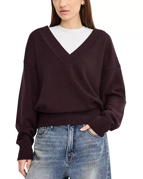 Вязаный свитер с глубоким V-образным вырезом Good American, коричневый
Вязаный свитер с глубоким V-образным вырезом Good American, коричневый