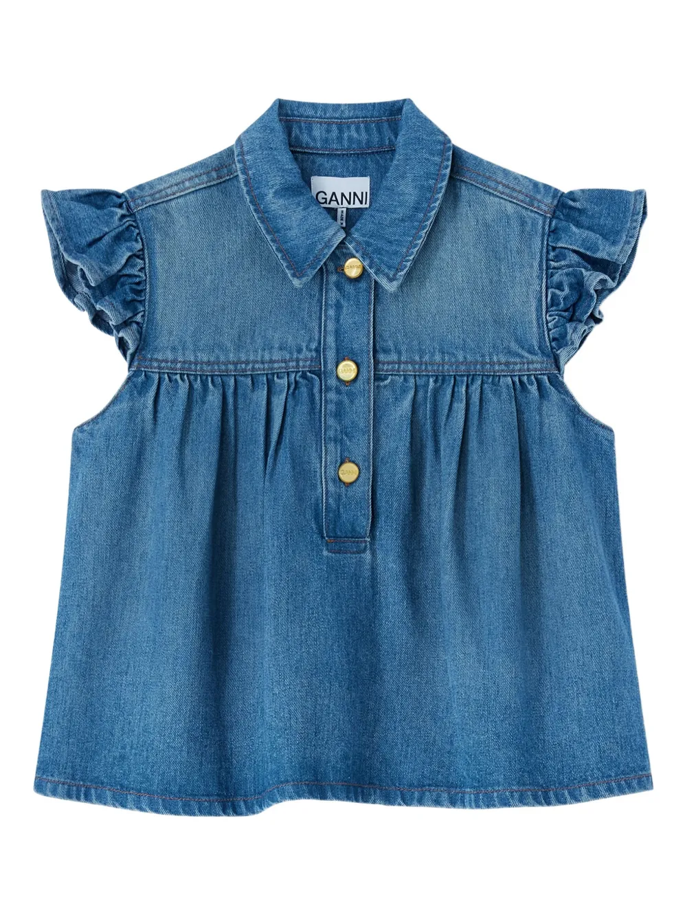 Топ с оборками Ganni, синий
Топ с оборками Ganni, синий