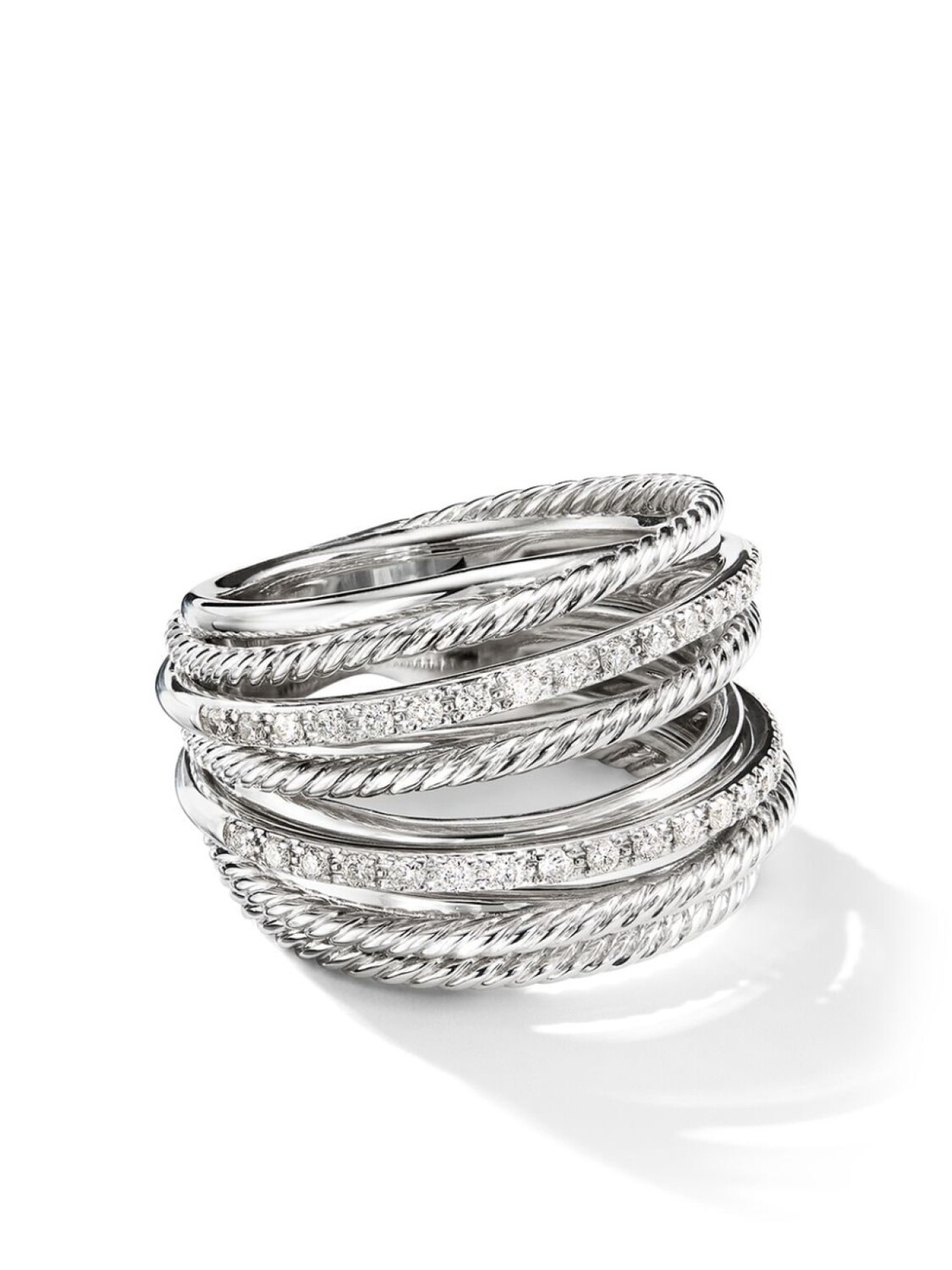 Серебряное кольцо Crossover с бриллиантами David Yurman, серебряный