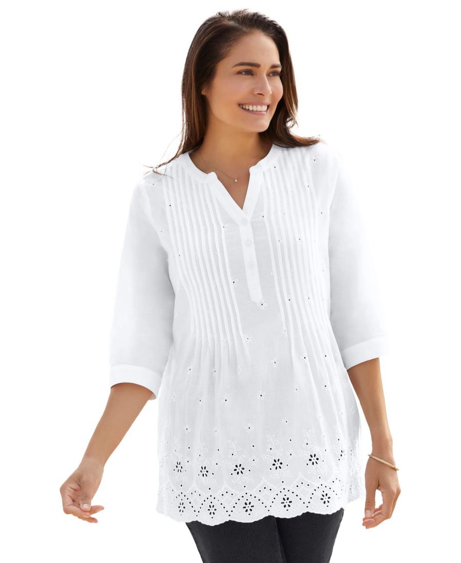 Женская туника больших размеров с вышивкой и складками Woman Within, White eyelet embroidery
Женская туника больших размеров с вышивкой и складками Woman Within, White eyelet embroidery