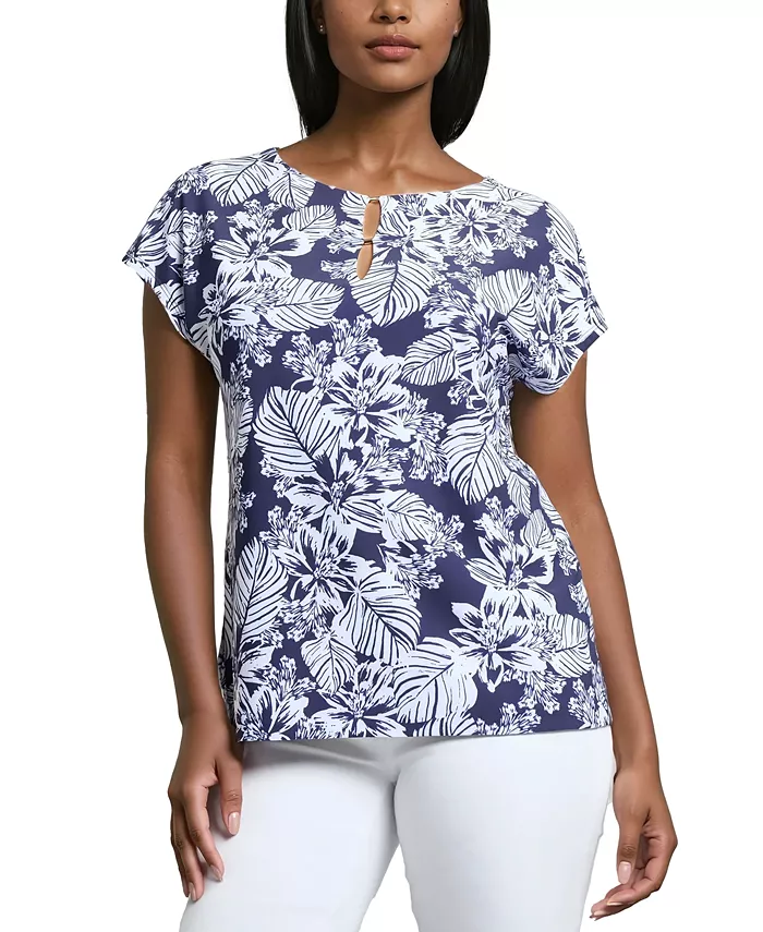 Женский топ с листовым принтом и удлиненными плечами Jones New York, синий
Женский топ с листовым принтом и удлиненными плечами Jones New York, синий