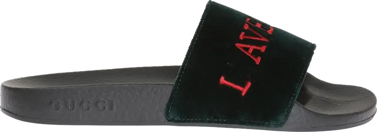 Сандалии Gucci Velvet Slides Laveugle Par Amour - Black, черный 
Сандалии Gucci Velvet Slides Laveugle Par Amour - Black, черный