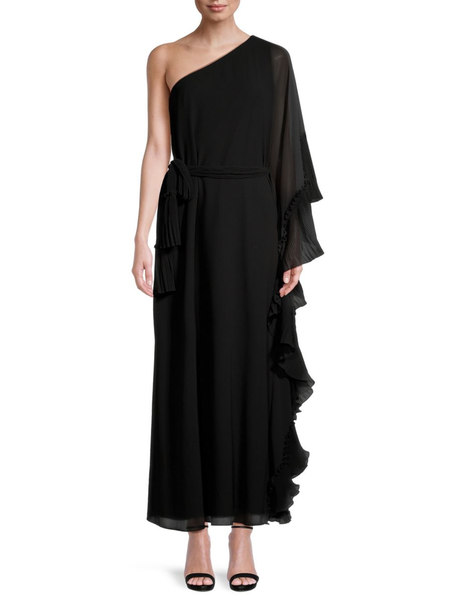 Платье макси Laura на одно плечо с оборками Ungaro, черный 
Платье макси Laura на одно плечо с оборками Ungaro, черный
