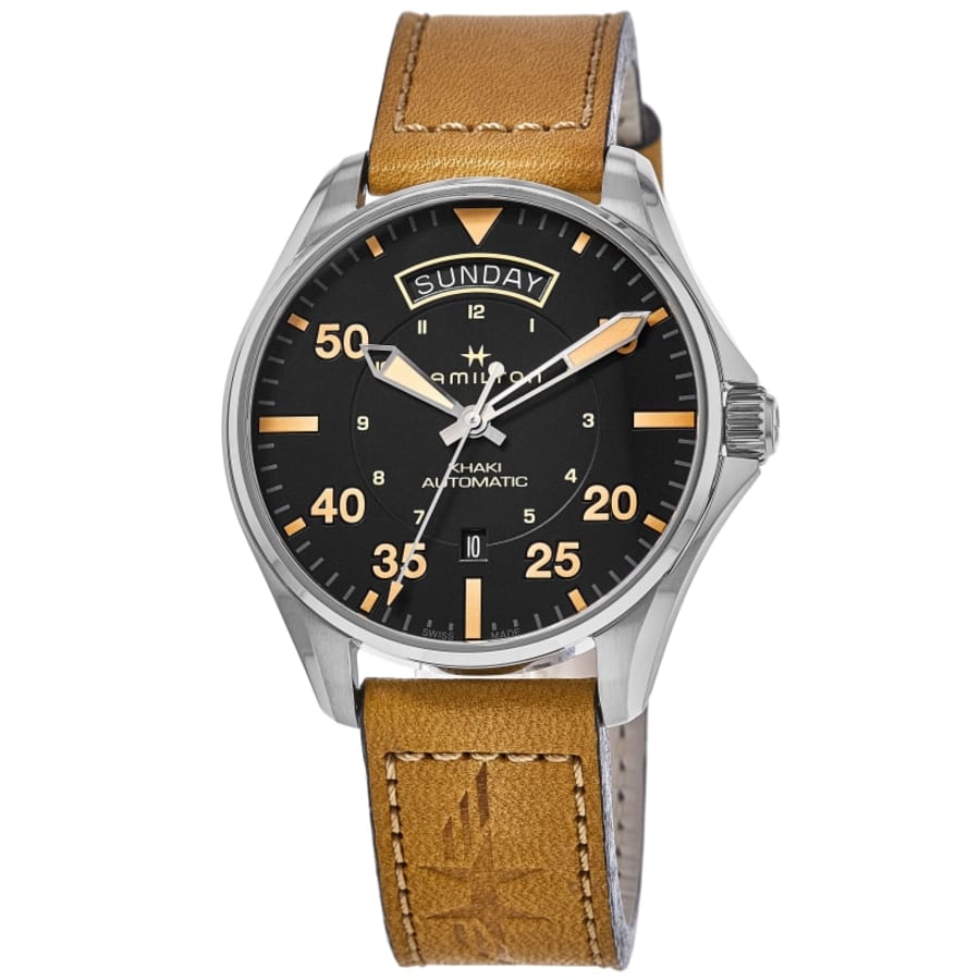 Hamilton Khaki Field Day Date Auto Черный циферблат Коричневый кожаный ремешок Мужские часы H64645531
Hamilton Khaki Field Day Date Auto Черный циферблат Коричневый кожаный ремешок Мужские часы H64645531
