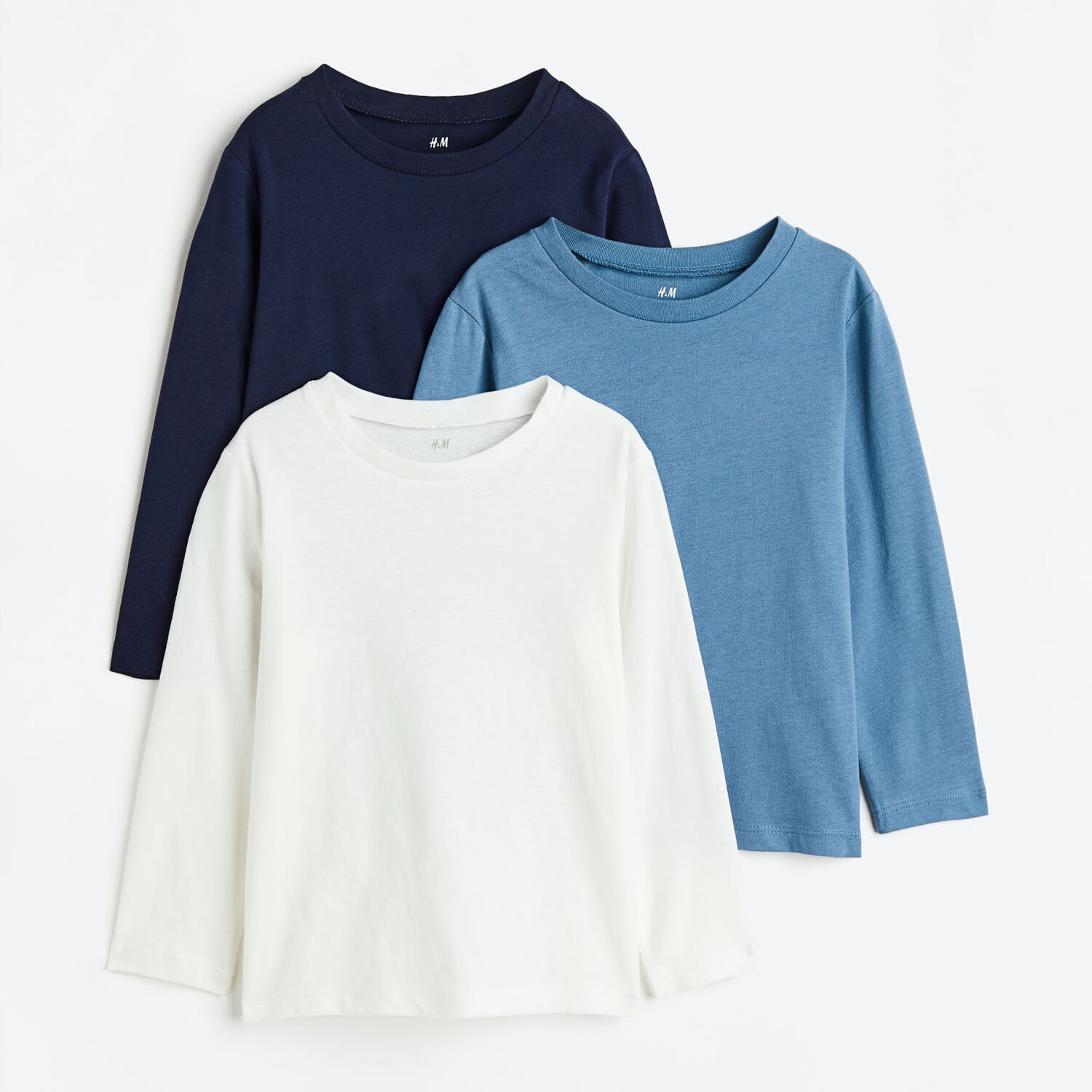 Комплект из 3 трикотажных лонгливов H&M Basics Solid-color, белый/синий
Комплект из 3 трикотажных лонгливов H&M Basics Solid-color, белый/синий