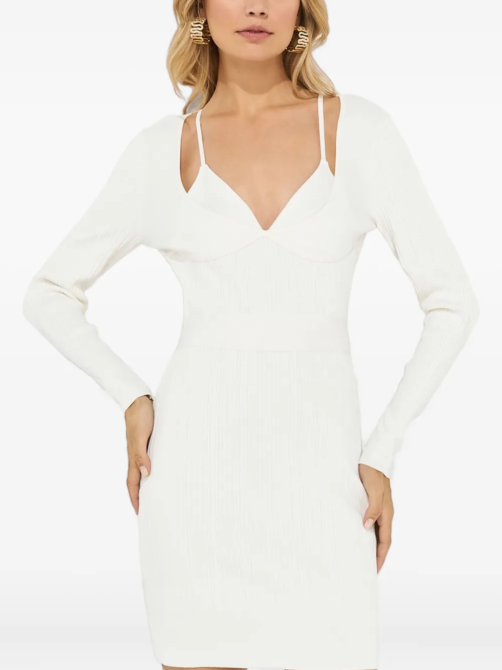 Мини-платье в рубчик с длинными рукавами Hervé Léger, белый
Мини-платье в рубчик с длинными рукавами Hervé Léger, белый