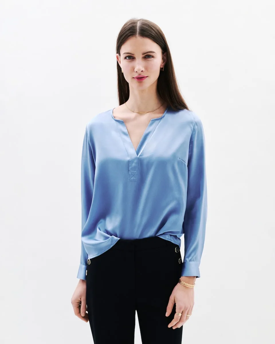 Женская блузка с V-образным вырезом из 100% шелка Caroll, синий
Женская блузка с V-образным вырезом из 100% шелка Caroll, синий