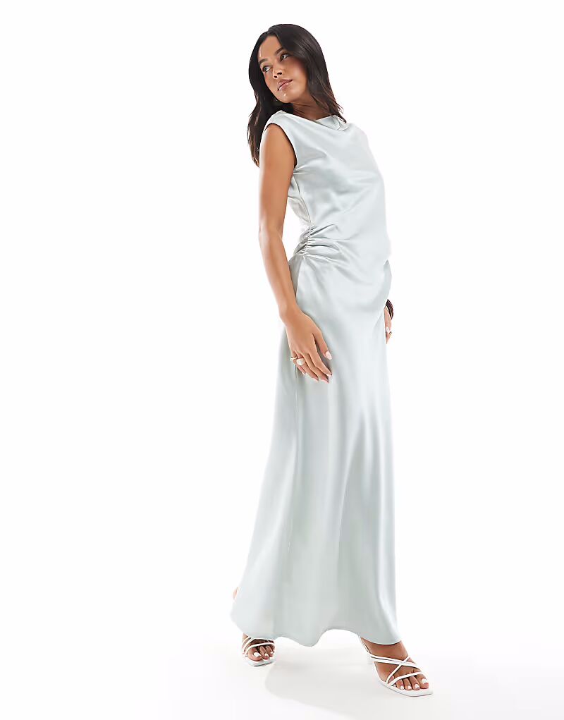 4th & Reckless атласное макси-платье со сборками на талии, драпировкой и косым вырезом светло-голубого цвета 
4th & Reckless атласное макси-платье со сборками на талии, драпировкой и косым вырезом светло-голубого цвета