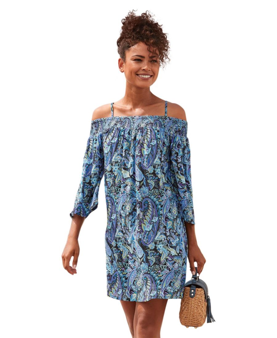 Женское струящееся платье с открытыми плечами и узором LASCANA, Blue multi
Женское струящееся платье с открытыми плечами и узором LASCANA, Blue multi