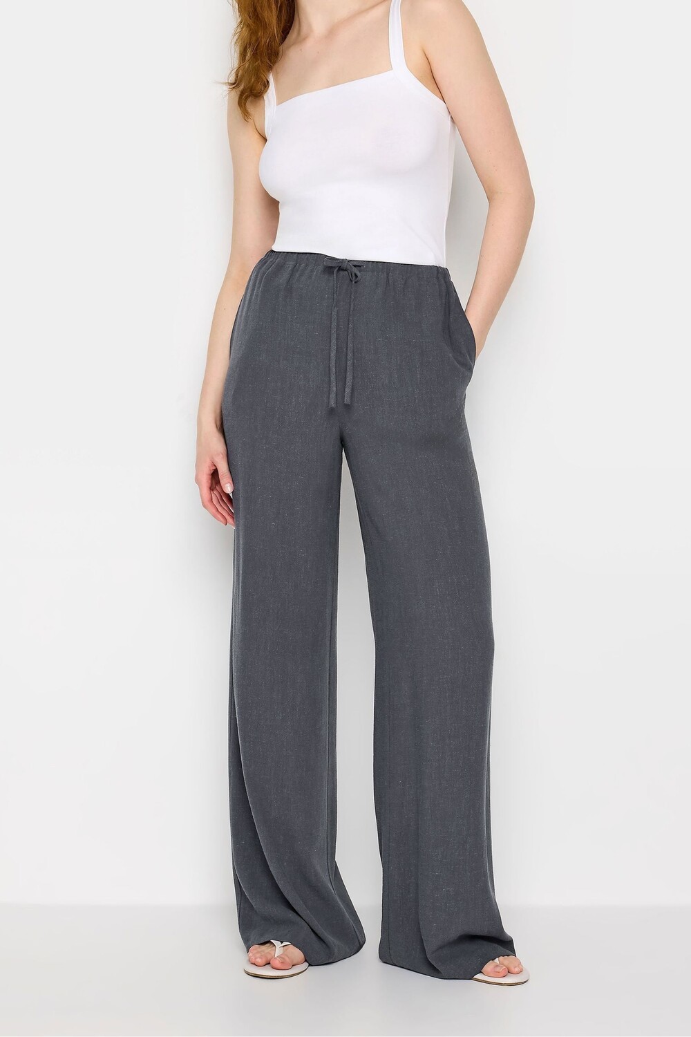 Льняные брюки с завязкой на талии Long Tall Sally, серый 
Льняные брюки с завязкой на талии Long Tall Sally, серый