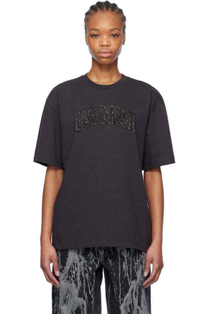 Черная футболка GANNI из плотного хлопка с заниженной линией плеч
Черная футболка GANNI из плотного хлопка с заниженной линией плеч