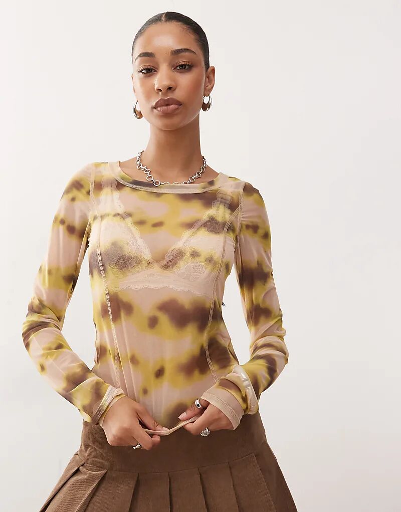 Сетчатый полупрозрачный топ Monki с длинными рукавами в бежево-желтом цвете
Сетчатый полупрозрачный топ Monki с длинными рукавами в бежево-желтом цвете