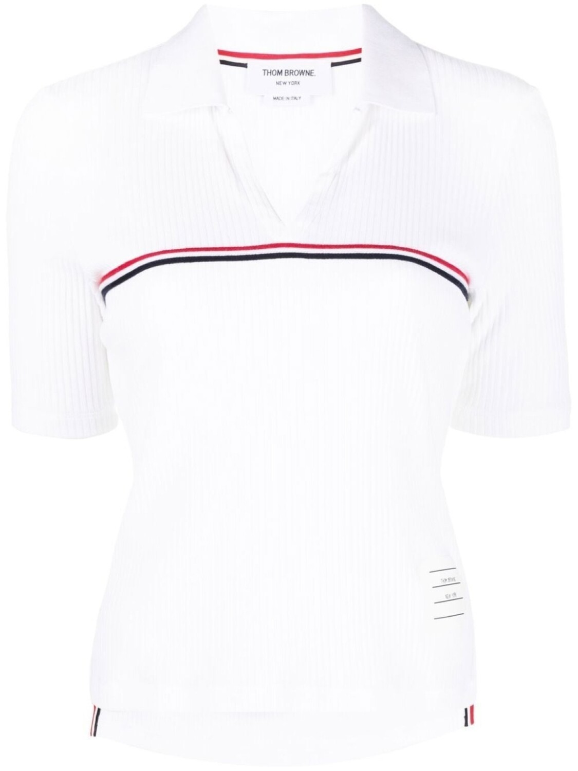 Ребристый хлопковый топ-поло Thom Browne, белый
Ребристый хлопковый топ-поло Thom Browne, белый