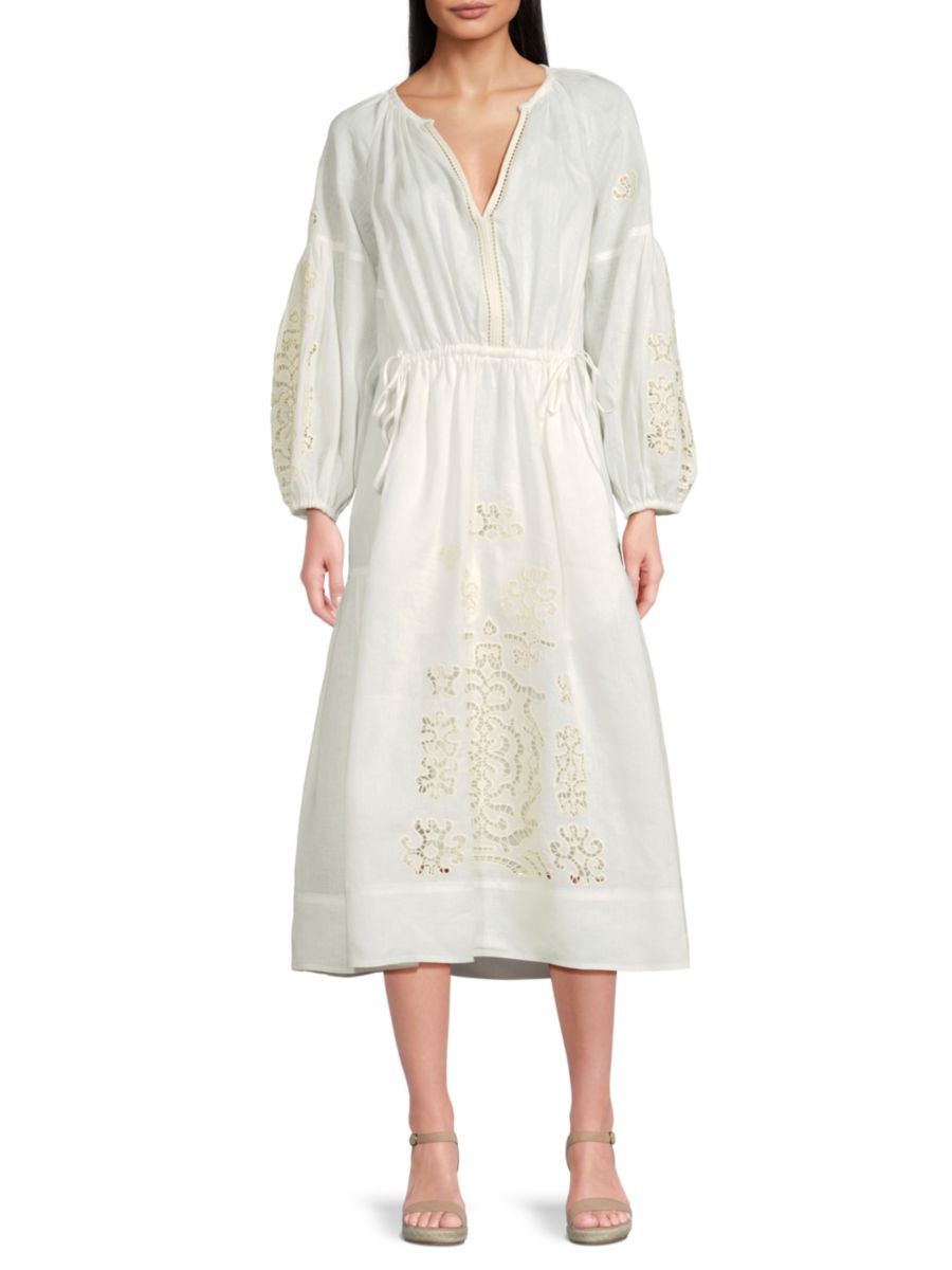 Платье-миди Schiffli со спущенными плечами A.L.C., белый 
Платье-миди Schiffli со спущенными плечами A.L.C., белый