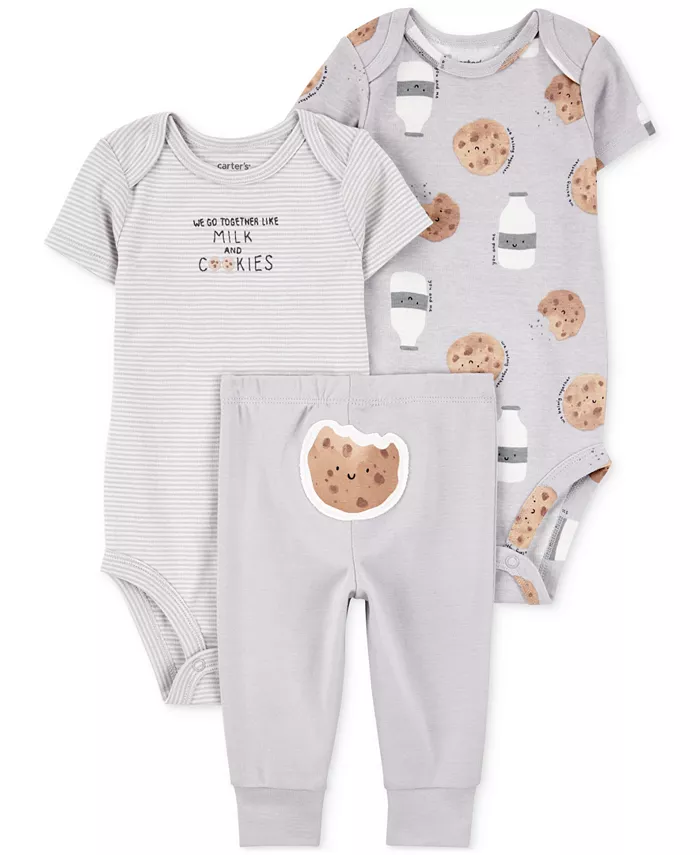 Детский комплект из боди и штанишек Baby Milk & Cookies Little Character, 3 предмета Carter's, серый 
Детский комплект из боди и штанишек Baby Milk & Cookies Little Character, 3 предмета Carter's, серый