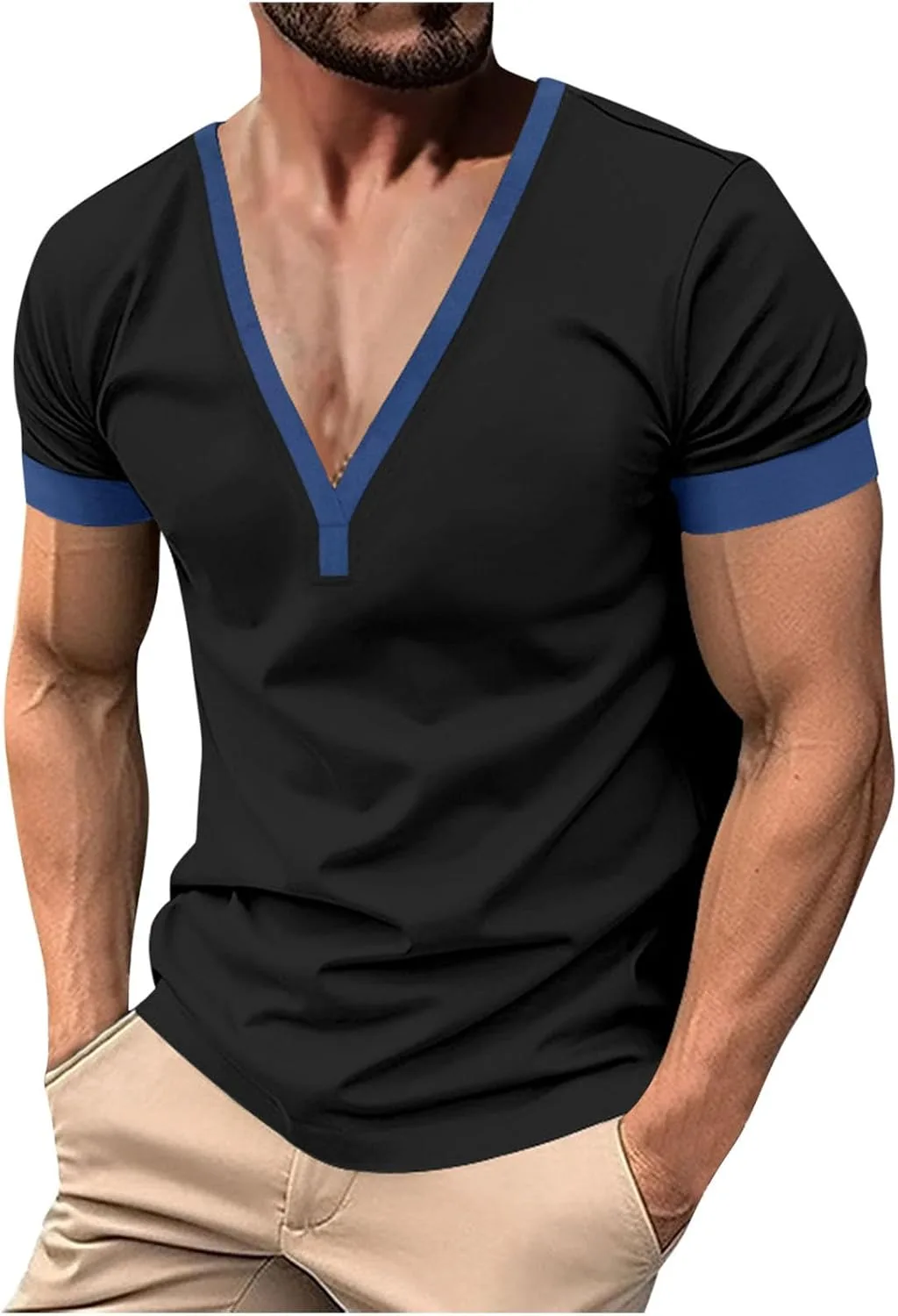 Футболка для мужчин V-образный вырез короткий рукав Color Block Slim Fit
Футболка для мужчин V-образный вырез короткий рукав Color Block Slim Fit