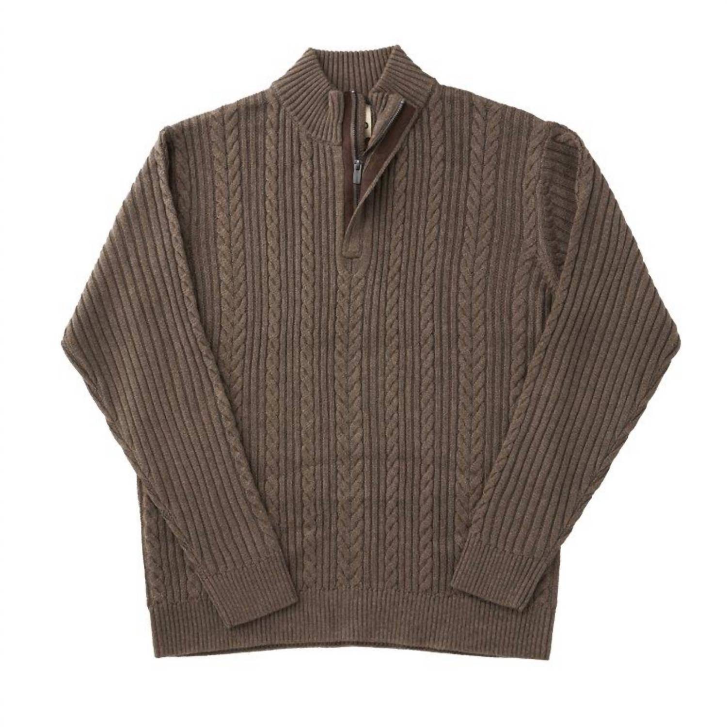 Трендовый мужской свитер с застежкой-молнией 1/4 и узором «косичка» в цвете Taupe Heather F/X Fusion 
Трендовый мужской свитер с застежкой-молнией 1/4 и узором «косичка» в цвете Taupe Heather F/X Fusion