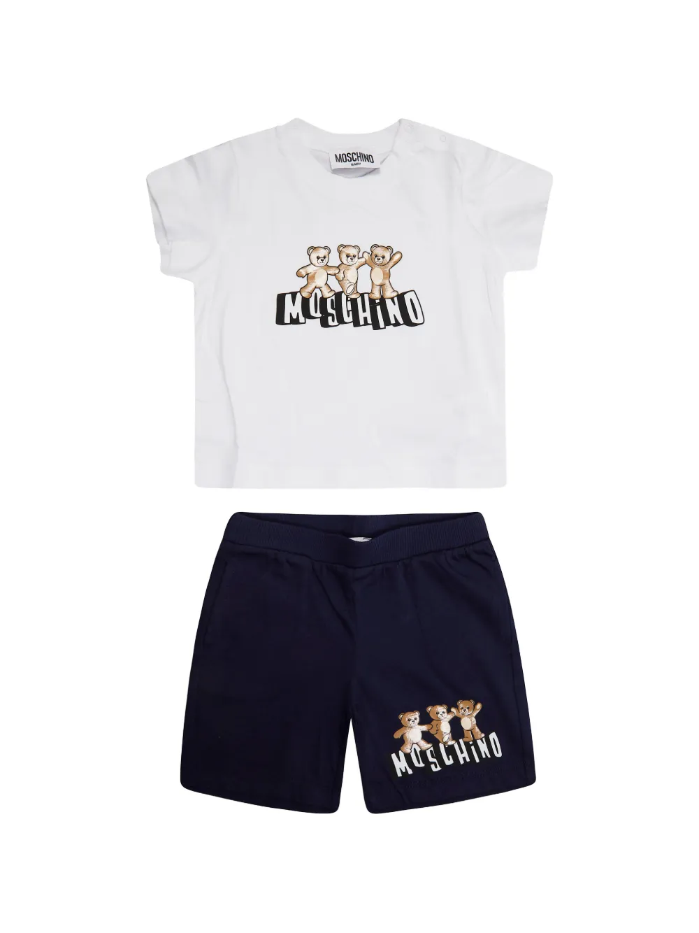 Комплект из футболки и шорт с мотивом мишки Moschino Kids, белый
Комплект из футболки и шорт с мотивом мишки Moschino Kids, белый