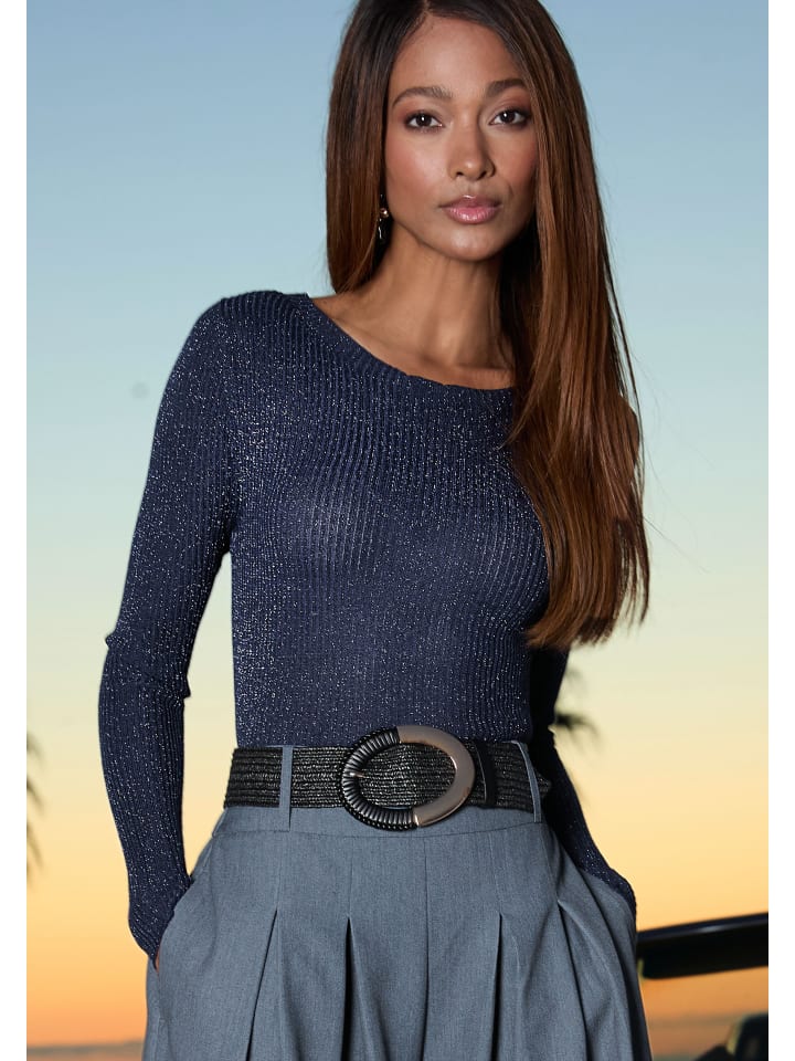 Темно-синий и серебристый вязаный свитер LASCANA
Темно-синий и серебристый вязаный свитер LASCANA