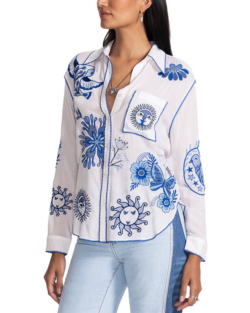 Джонни Вас Расслабленная рубашка с карманом миниатюрного размера Johnny Was, синий 
Джонни Вас Расслабленная рубашка с карманом миниатюрного размера Johnny Was, синий