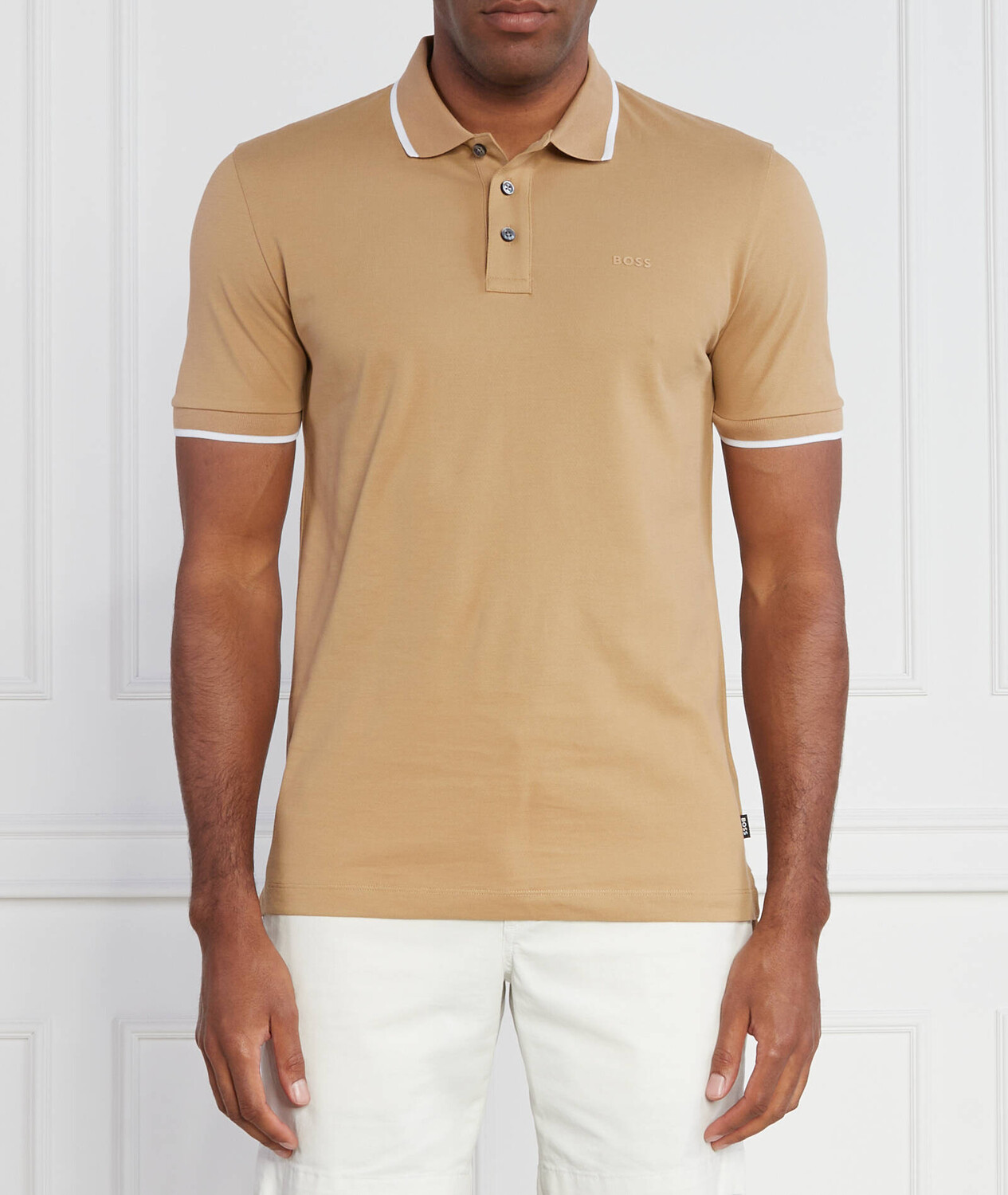 Поло BOSS BLACK Parlay Regular Fit, бежевый 
Поло BOSS BLACK Parlay Regular Fit, бежевый