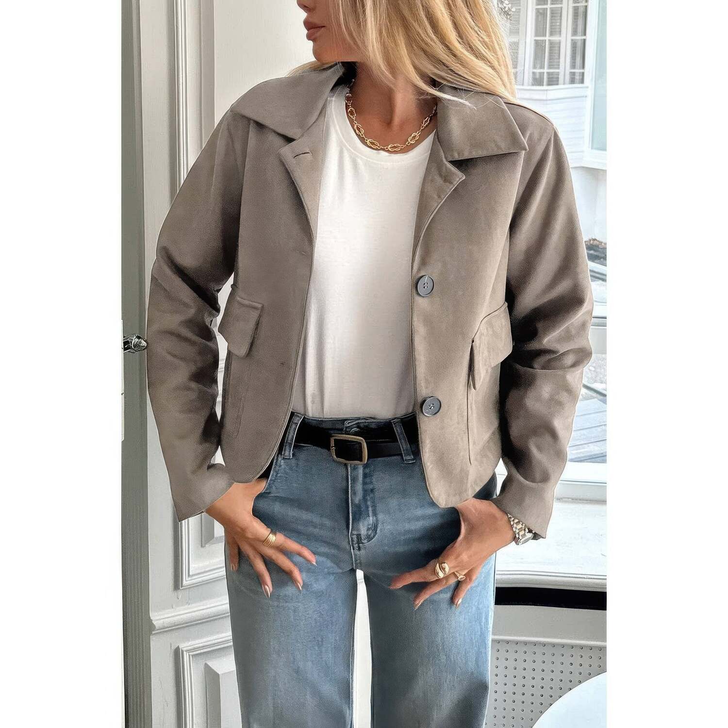 Однотонная куртка из искусственной замши с лацканами Truedames, хаки
Однотонная куртка из искусственной замши с лацканами Truedames, хаки