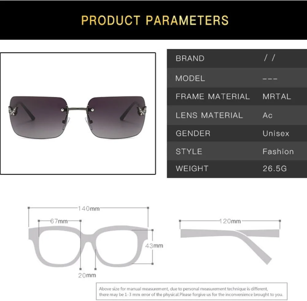 Новые солнцезащитные очки в стиле панк без оправы для женщин и мужчин, с рисунком бабочек, солнцезащитные очки с защитой от УФ-излучения UV400 LANGSER, C2 Shades
Новые солнцезащитные очки в стиле панк без оправы для женщин и мужчин, с рисунком бабочек, солнцезащитные очки с защитой от УФ-излучения UV400 LANGSER, C2 Shades