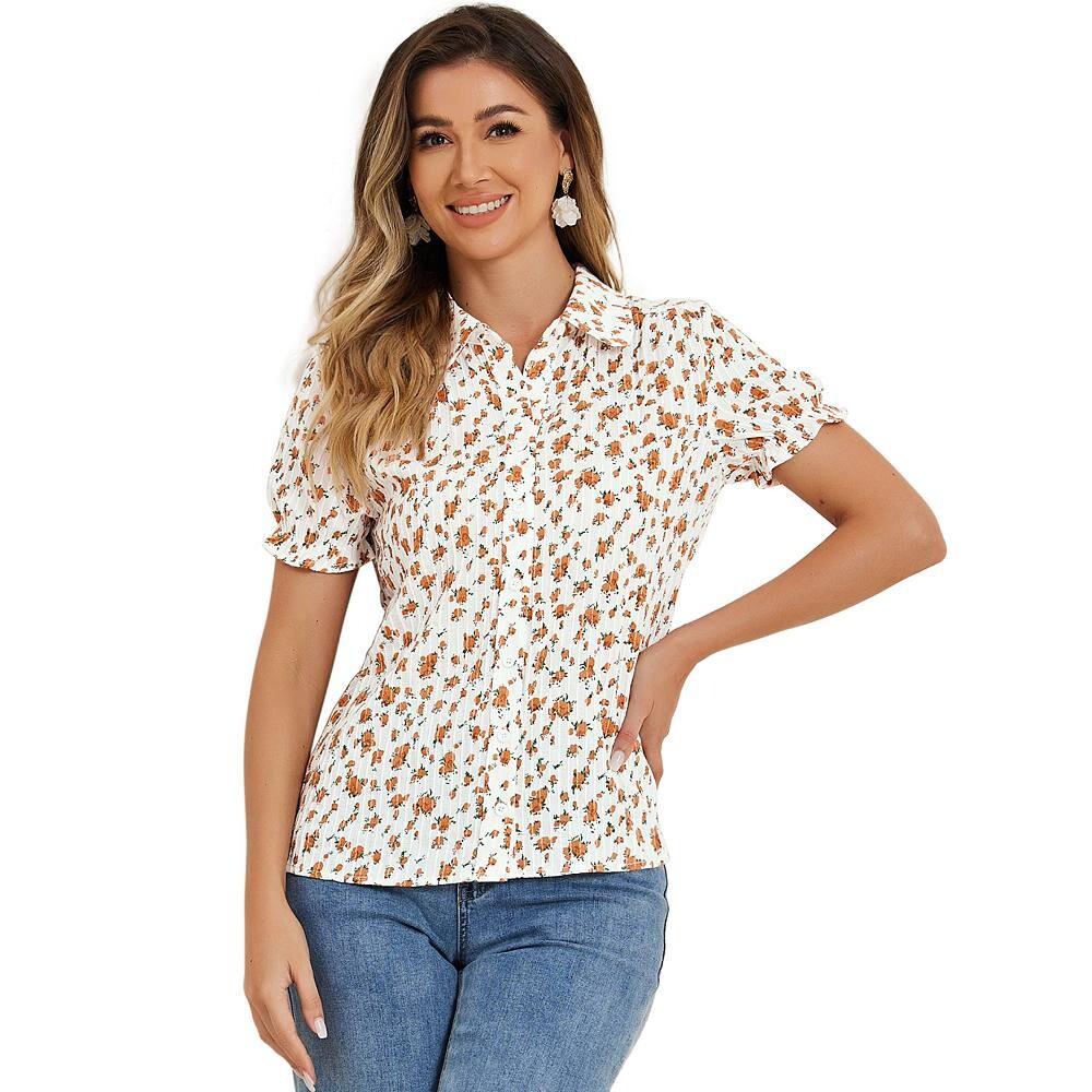Женская хлопковая рубашка с короткими рукавами и воротником Питера Пэна с цветочным принтом ALLEGRA K, оранжевый
Женская хлопковая рубашка с короткими рукавами и воротником Питера Пэна с цветочным принтом ALLEGRA K, оранжевый