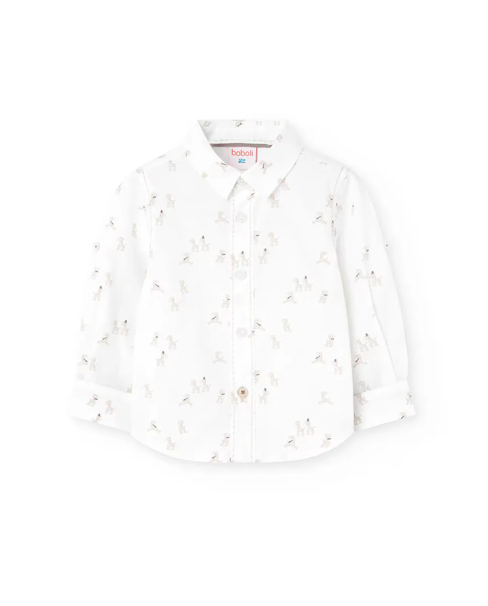 Рубашка для мальчика из хлопка с фантазийным принтом Boboli, белый 
Рубашка для мальчика из хлопка с фантазийным принтом Boboli, белый