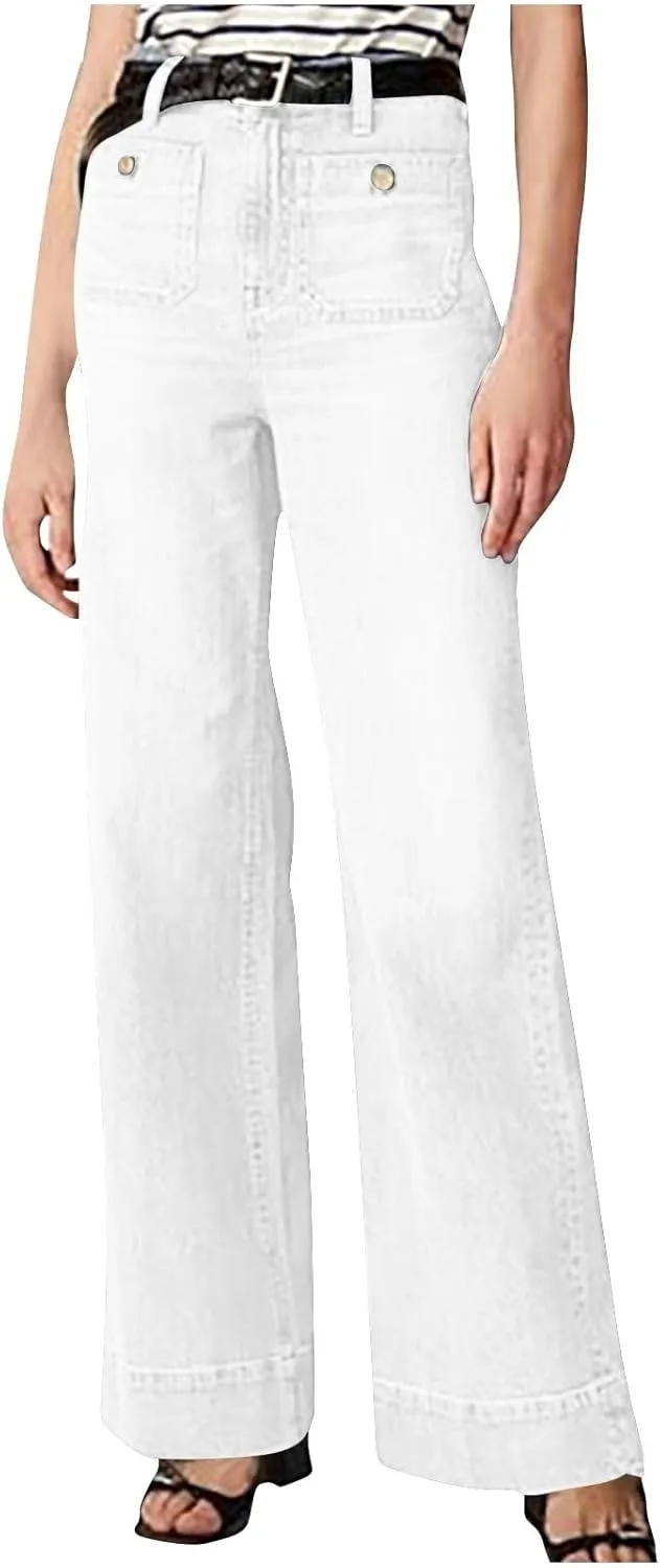 Джинсы для женщин с завышенной талией, прямым широким кроем и карманами
Джинсы для женщин с завышенной талией, прямым широким кроем и карманами