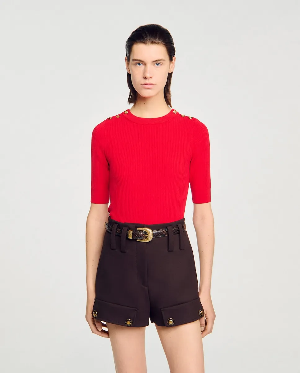 Женский ребристый джемпер с коротким рукавом Sandro, красный
Женский ребристый джемпер с коротким рукавом Sandro, красный
