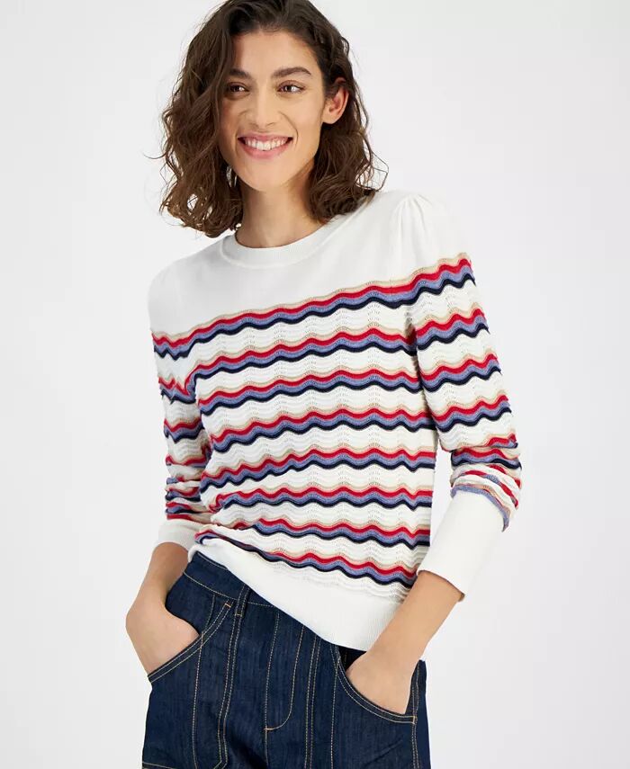 Женский хлопковый свитер в полоску с фестончатым узором Tommy Hilfiger, белый
Женский хлопковый свитер в полоску с фестончатым узором Tommy Hilfiger, белый