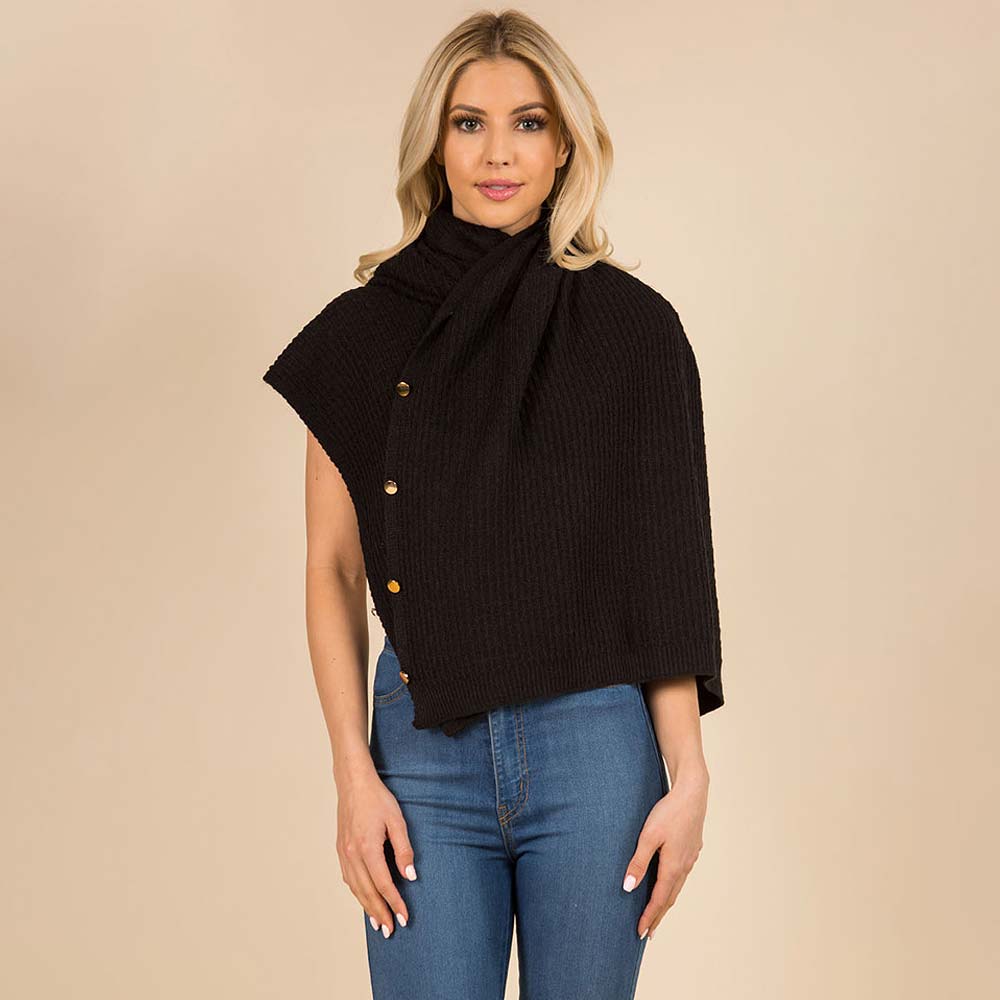 Трансформируемый пончо-накидка с вафельной вязкой и пуговицами TRUEDAMES, черный
Трансформируемый пончо-накидка с вафельной вязкой и пуговицами TRUEDAMES, черный