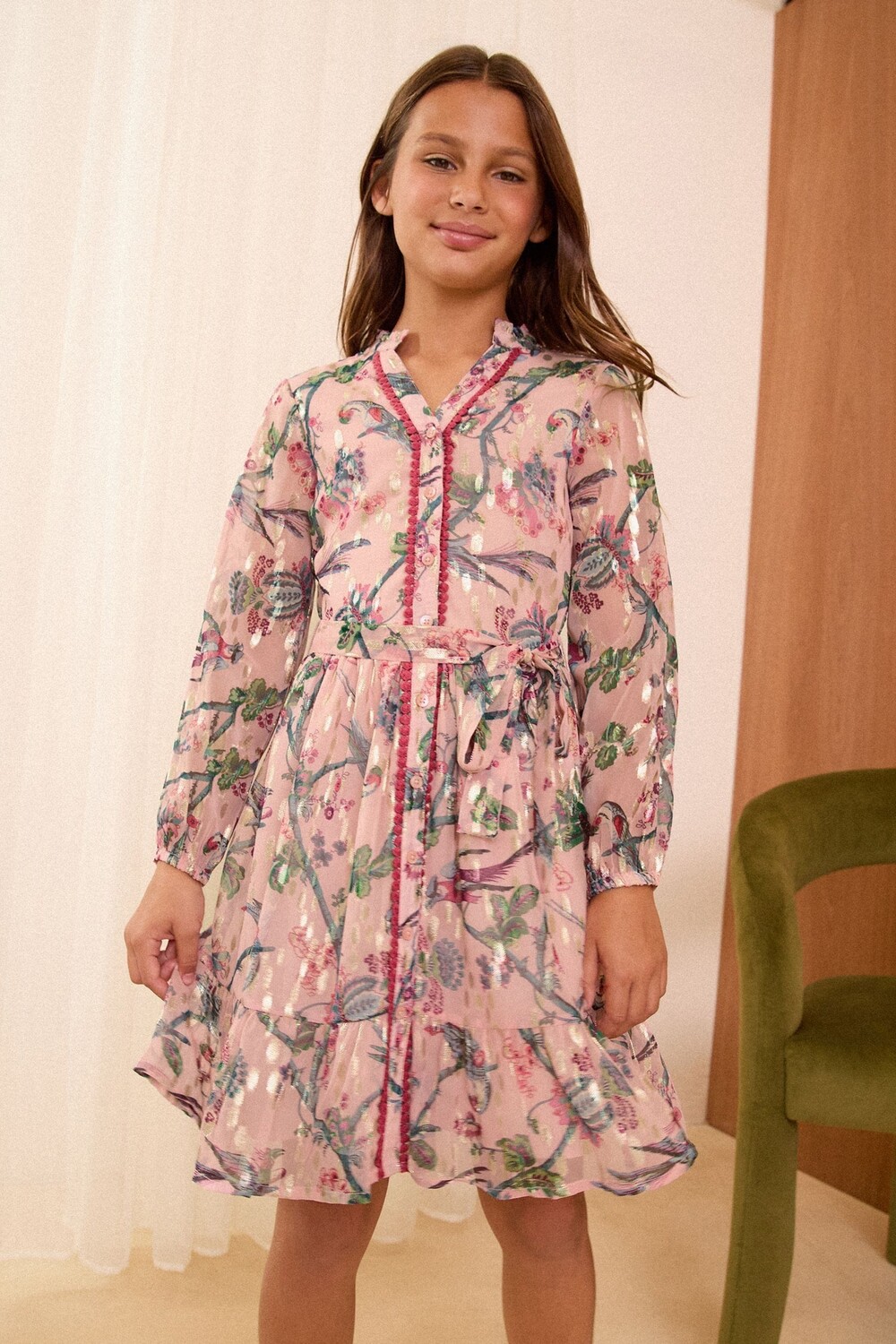 Платье рубашка из металлизированного шифона (5 16 лет) Love & Roses, розовый 
Платье рубашка из металлизированного шифона (5 16 лет) Love & Roses, розовый