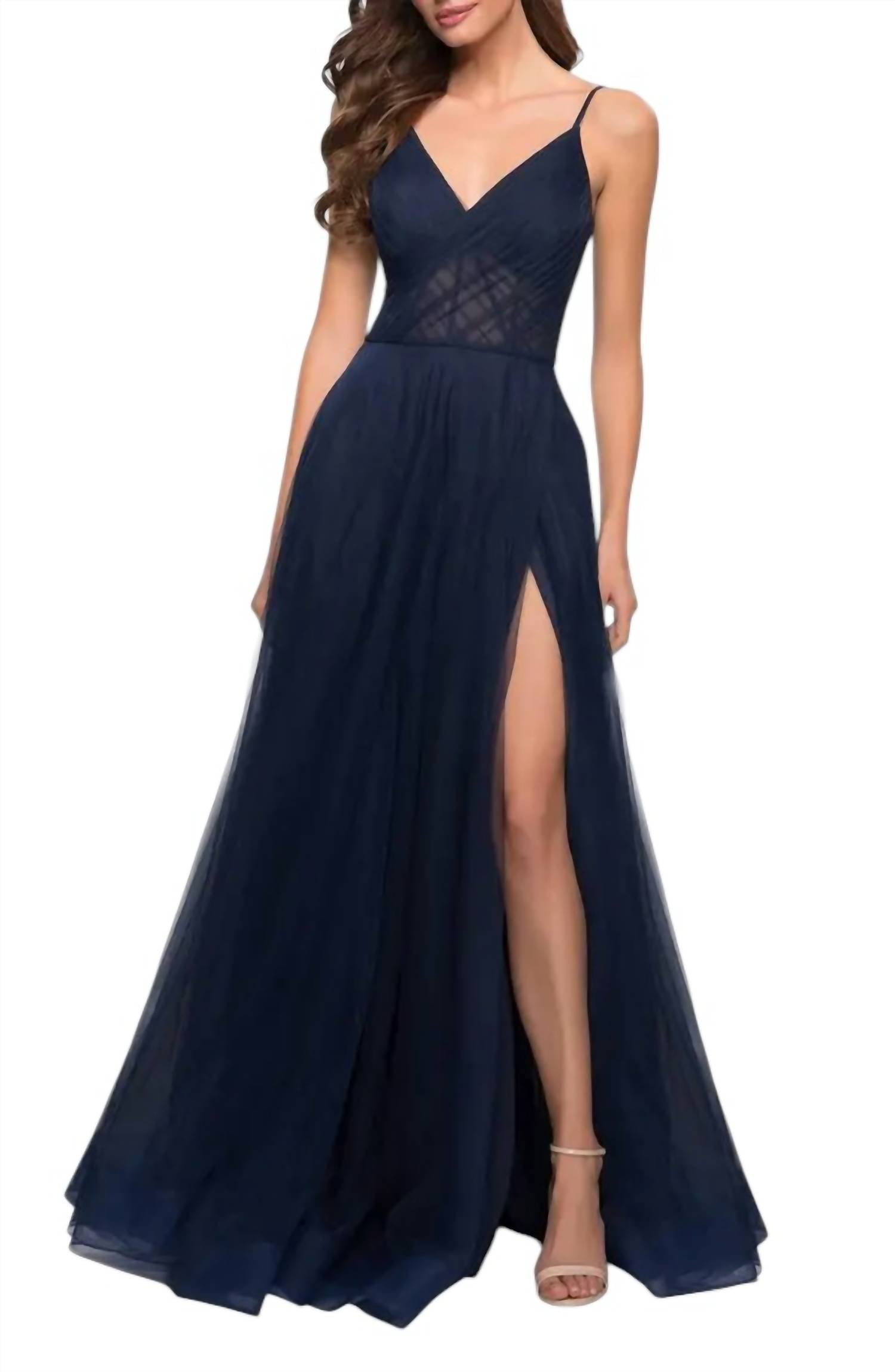 Иллюзорное платье-баллона из тюля в цвете Navy с силуэтом А-силуэта La Femme