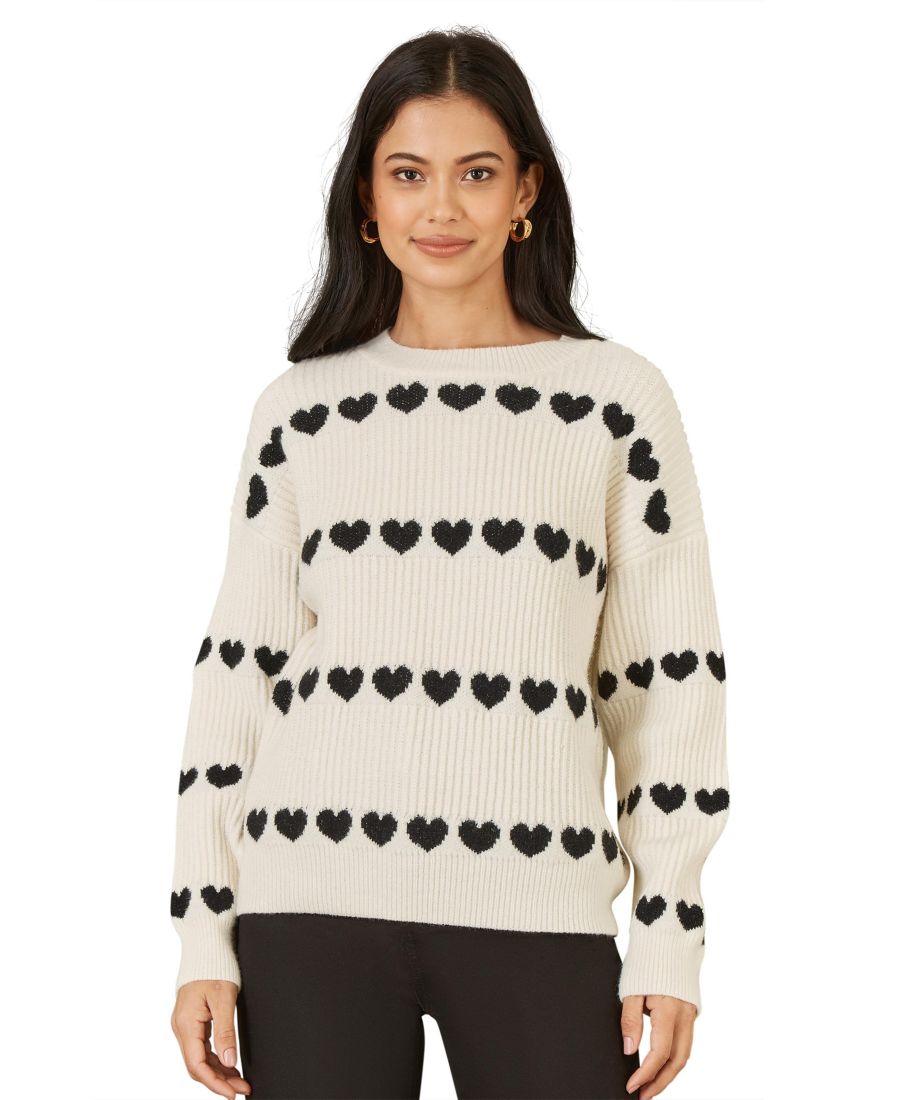 Женский вязаный свитер в полоску с сердечками Yumi, Ivory
Женский вязаный свитер в полоску с сердечками Yumi, Ivory