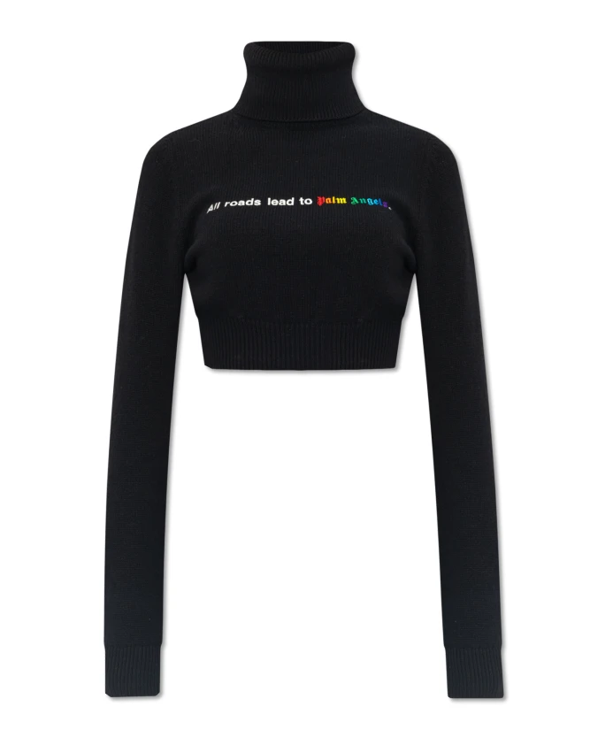 Укороченный свитер с высоким воротником Palm Angels, черный
Укороченный свитер с высоким воротником Palm Angels, черный
