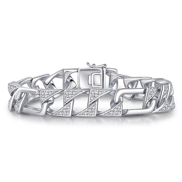 Мужской браслет-цепочка из стерлингового серебра с покрытием из белого золота и кубическими цирконами в смешанном кубинском стиле Genevive, silver
Мужской браслет-цепочка из стерлингового серебра с покрытием из белого золота и кубическими цирконами в смешанном кубинском стиле Genevive, silver