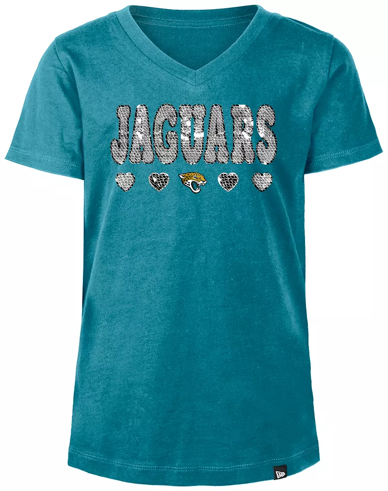 Бирюзовая футболка New Era с откидной крышкой и пайетками Jacksonville Jaguar для девочек
Бирюзовая футболка New Era с откидной крышкой и пайетками Jacksonville Jaguar для девочек
