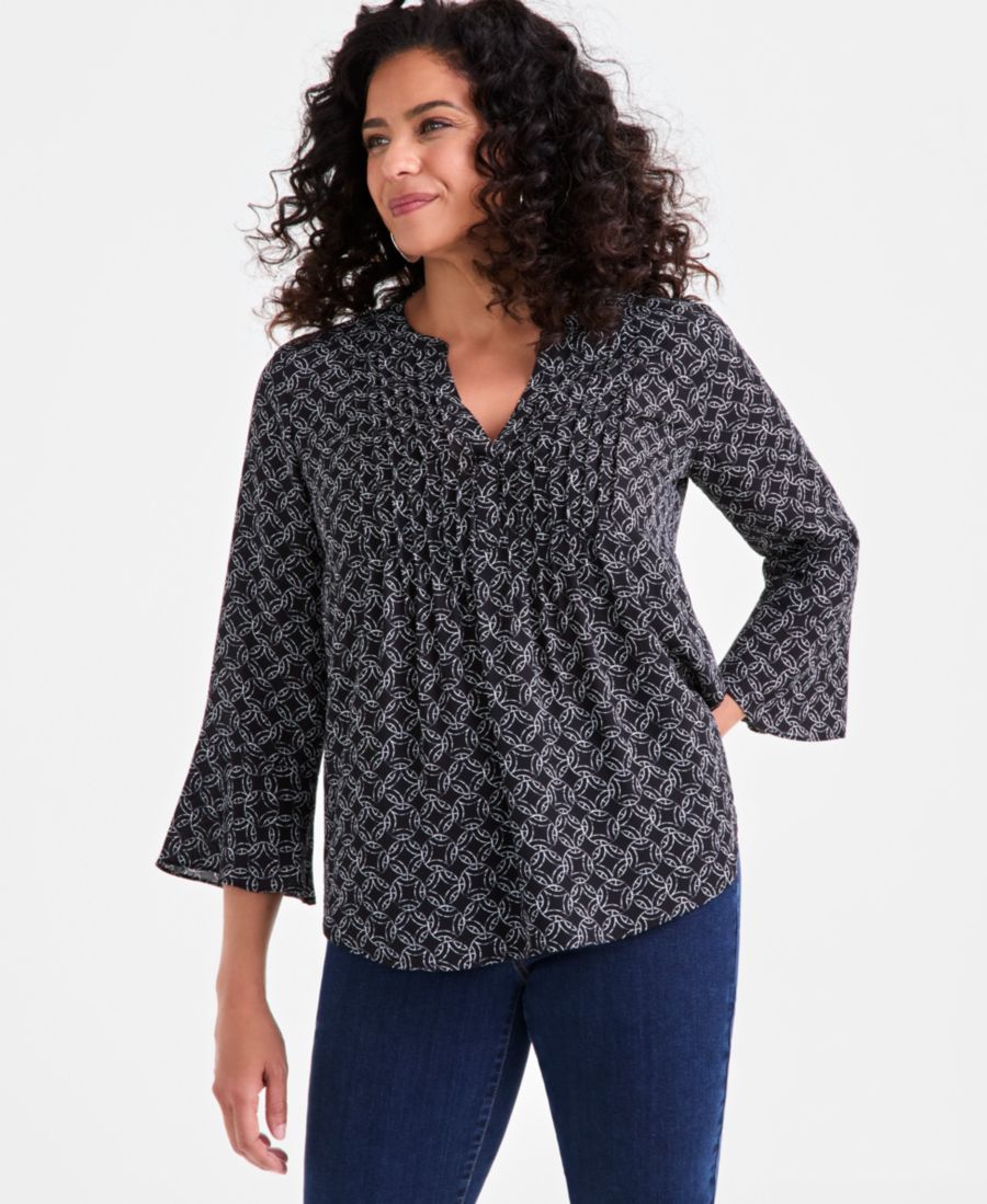 Женская блузка с принтом, складками и оборками на рукавах Style & Co, Black
Женская блузка с принтом, складками и оборками на рукавах Style & Co, Black