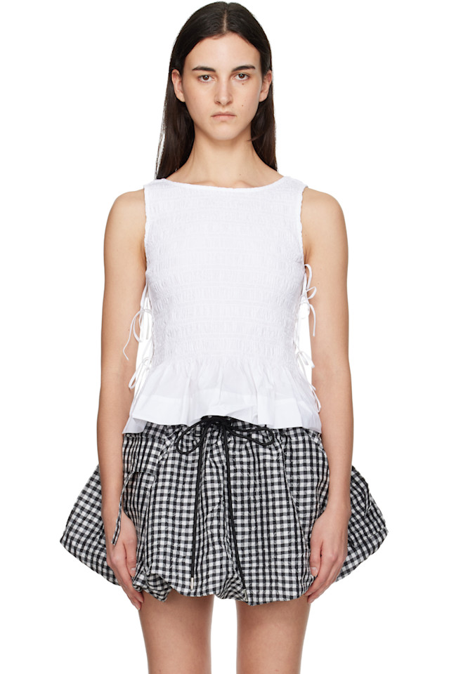 Ganni Белая хлопковая майка-рубашка с завязками
Ganni Белая хлопковая майка-рубашка с завязками