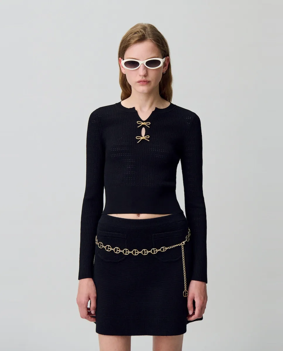 Женский джемпер из тонкого трикотажа с узелками Claudie Pierlot, черный
Женский джемпер из тонкого трикотажа с узелками Claudie Pierlot, черный