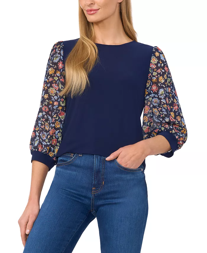 Женский топ с круглым вырезом и рукавами с цветочным принтом из комбинированных материалов CeCe, синий
Женский топ с круглым вырезом и рукавами с цветочным принтом из комбинированных материалов CeCe, синий