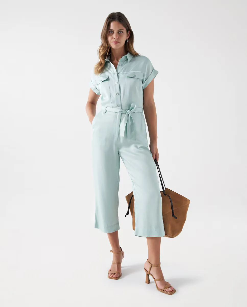 Прямой атласный женский комбинезон Salsa Jeans, цвет Verde Agua 
Прямой атласный женский комбинезон Salsa Jeans, цвет Verde Agua