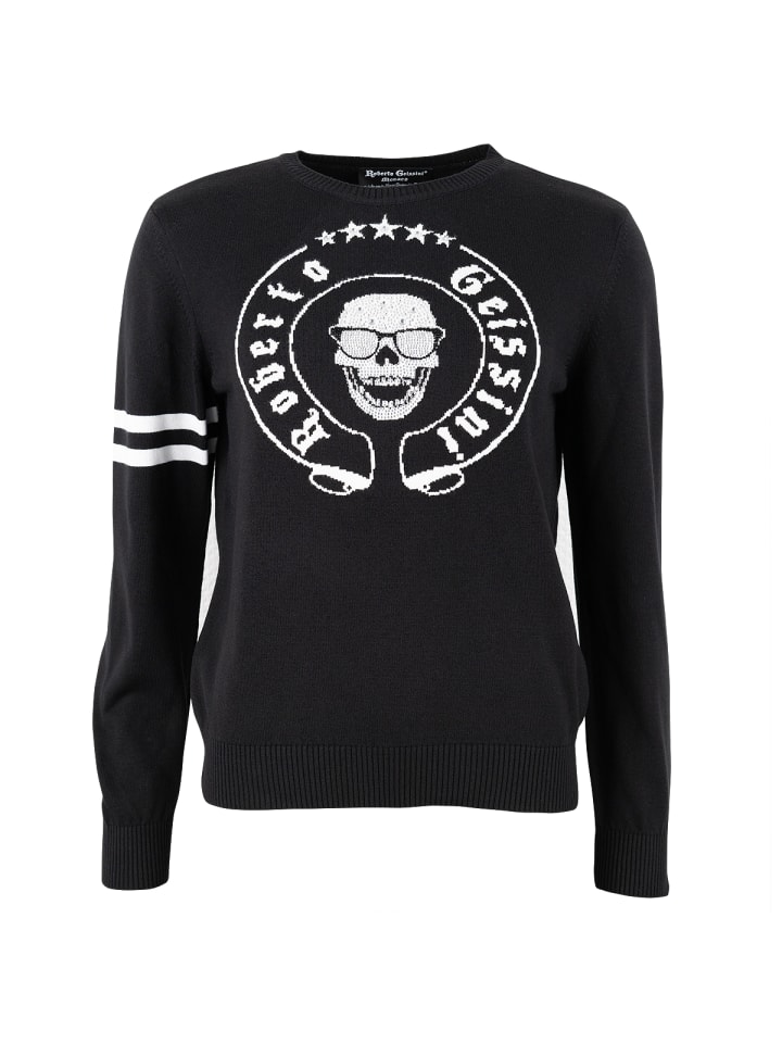 Черный вязаный свитер с черепом и стразами Roberto Geissini
Черный вязаный свитер с черепом и стразами Roberto Geissini