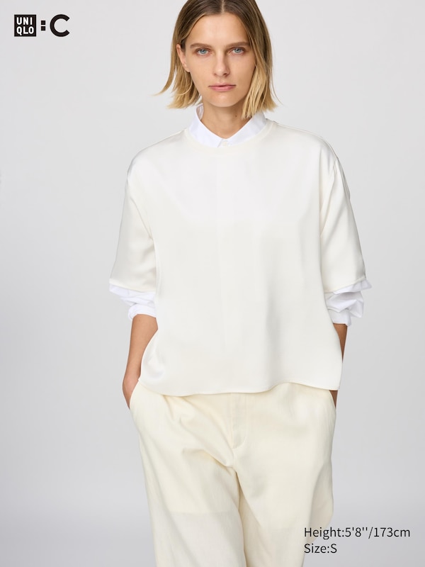 Сатиновая укороченная блузка оверсайз с рукавом до локтя Uniqlo, 01 off white
Сатиновая укороченная блузка оверсайз с рукавом до локтя Uniqlo, 01 off white
