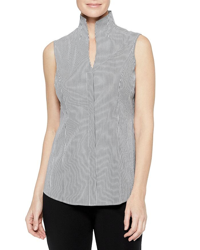 Полосатый топ с воротником-стойкой Misook, черный
Полосатый топ с воротником-стойкой Misook, черный