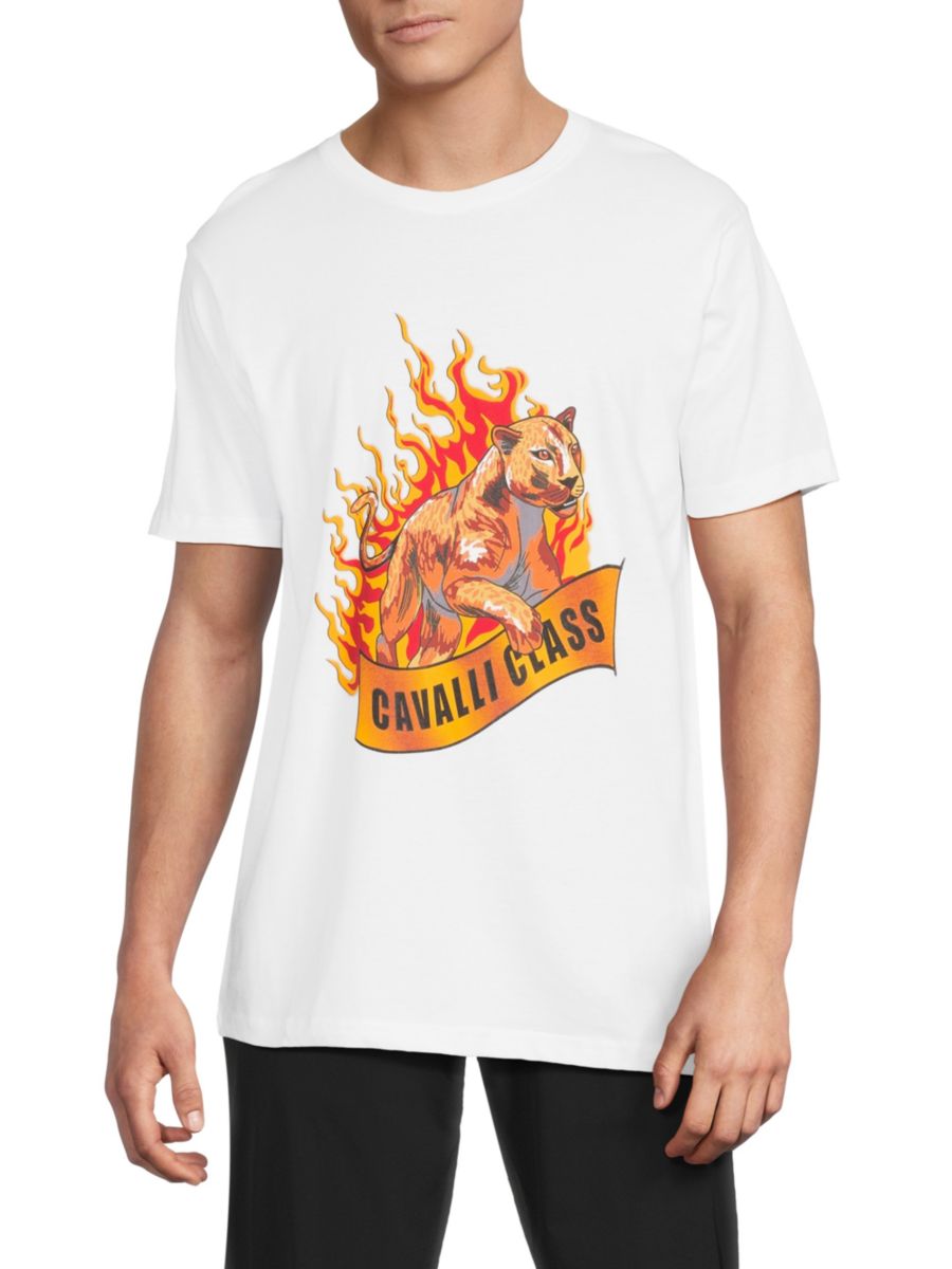 Футболка с круглым вырезом и графическим принтом Cavalli Class by Roberto Cavalli, белый 
Футболка с круглым вырезом и графическим принтом Cavalli Class by Roberto Cavalli, белый