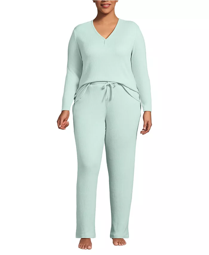 Уютный пижамный комплект из двух предметов большого размера: топ с длинными рукавами и брюки Lands' End, зеленый
Уютный пижамный комплект из двух предметов большого размера: топ с длинными рукавами и брюки Lands' End, зеленый